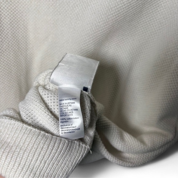 Tommy Hilfiger XXL White Quarter Zip Sweater Waffle Knit Red Blue Trim - Picture 7 of 7